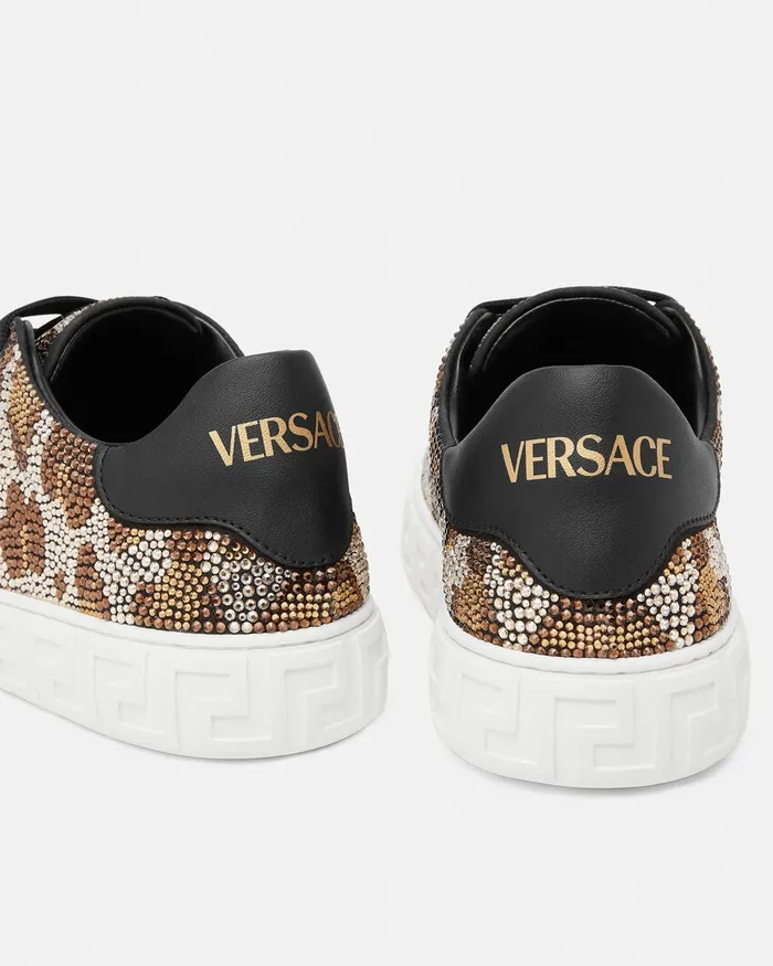 Versace Sneakers Women Crystal Leopard Greca Sneakers Animalier