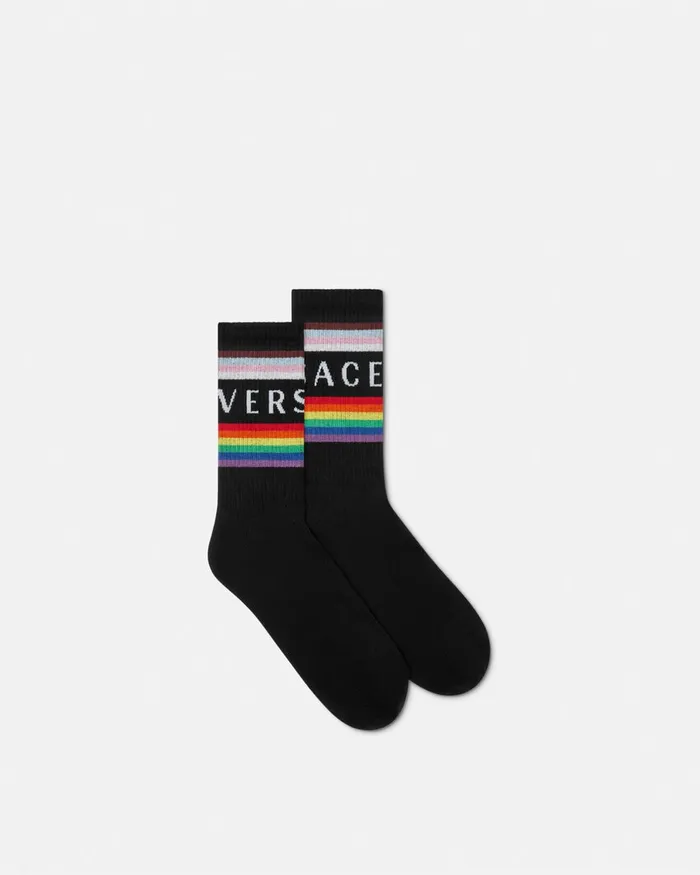 Versace Socks WomenMen Pride Logo Socks Black