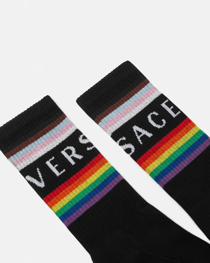 Versace Socks WomenMen Pride Logo Socks Black