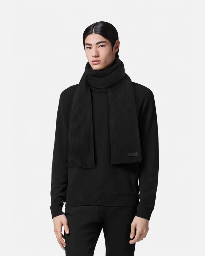 Versace Soft Accessories Men Logo Knit Scarf Black