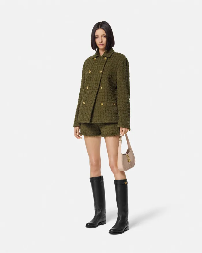Versace Suits Women Heritage Tweed Mini Shorts Green