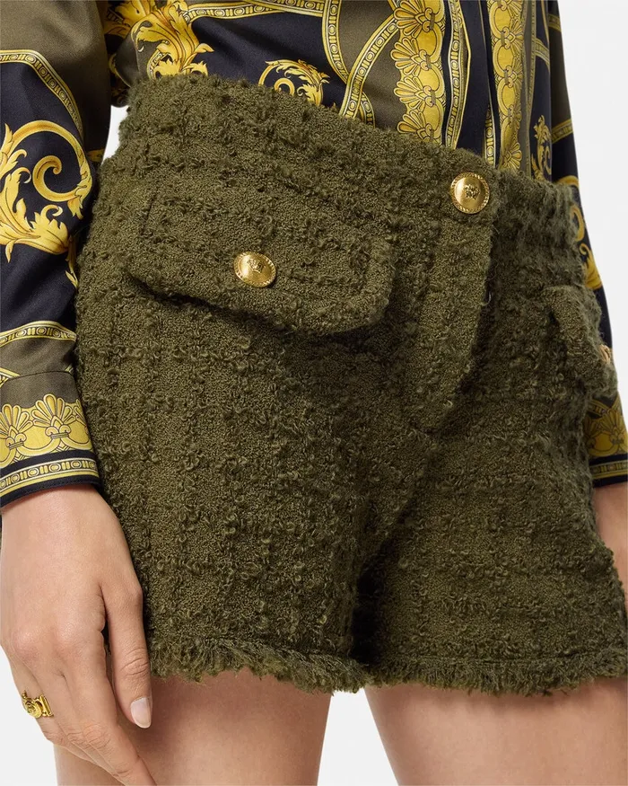 Versace Suits Women Heritage Tweed Mini Shorts Green