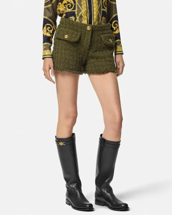 Versace Suits Women Heritage Tweed Mini Shorts Green