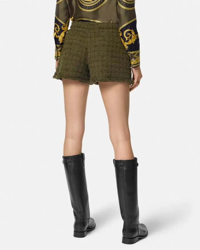 Versace Suits Women Heritage Tweed Mini Shorts Green