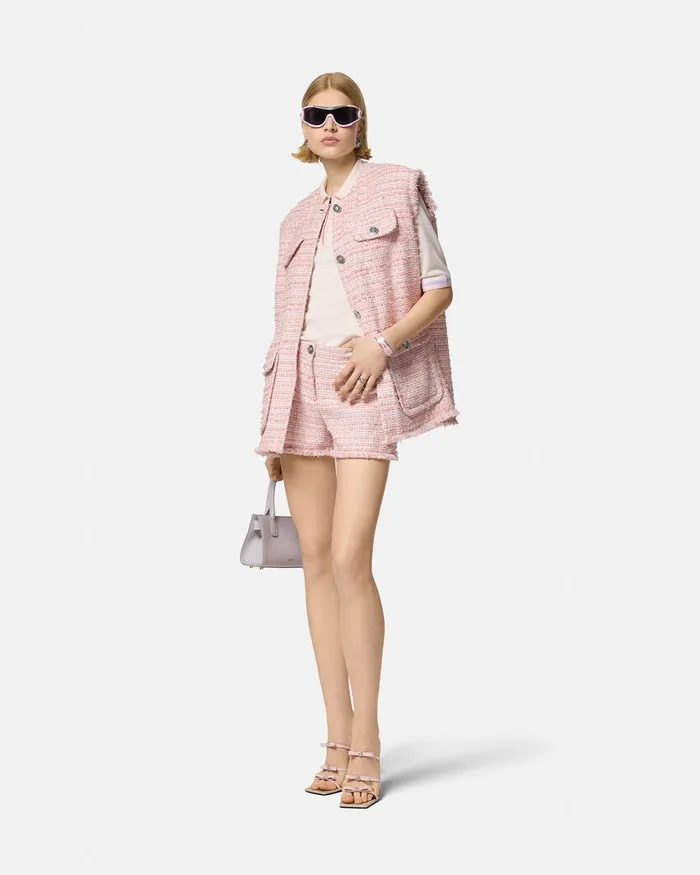 Versace Suits Women Tweed Mini Shorts Light Pink