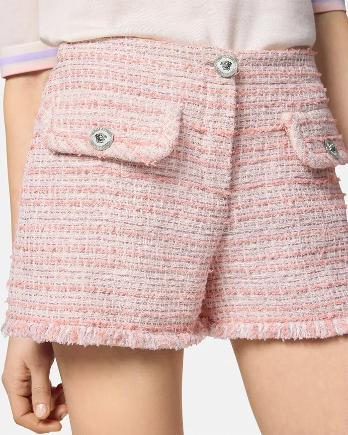 Versace Suits Women Tweed Mini Shorts Light Pink