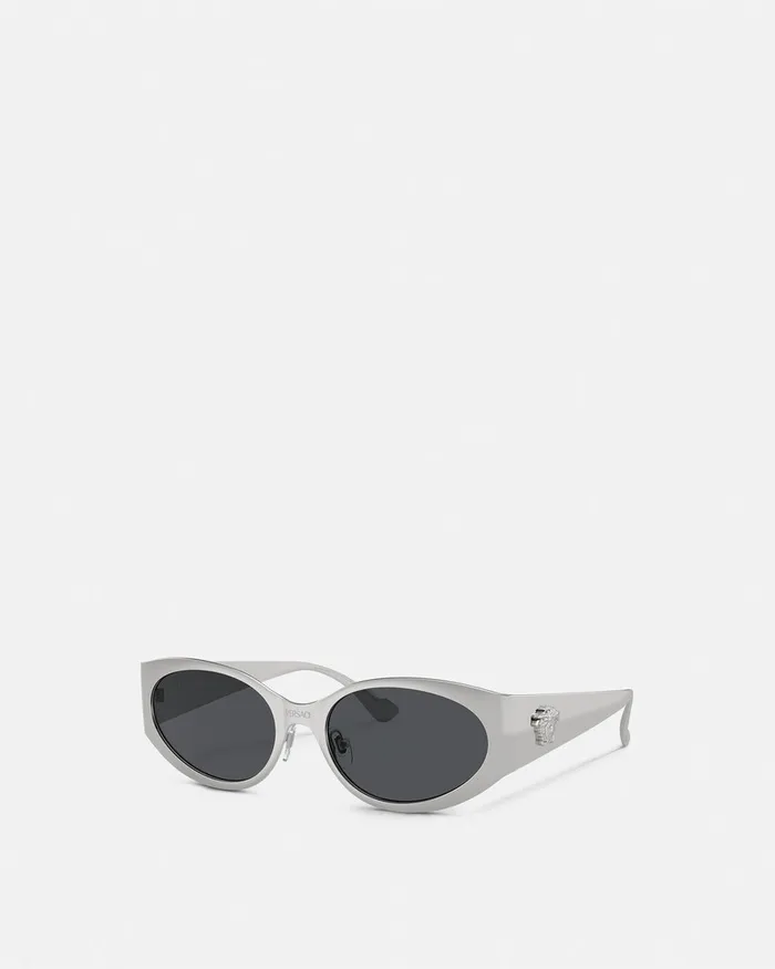 Versace Sunglasses Women La Medusa Oval Sunglasses Silver