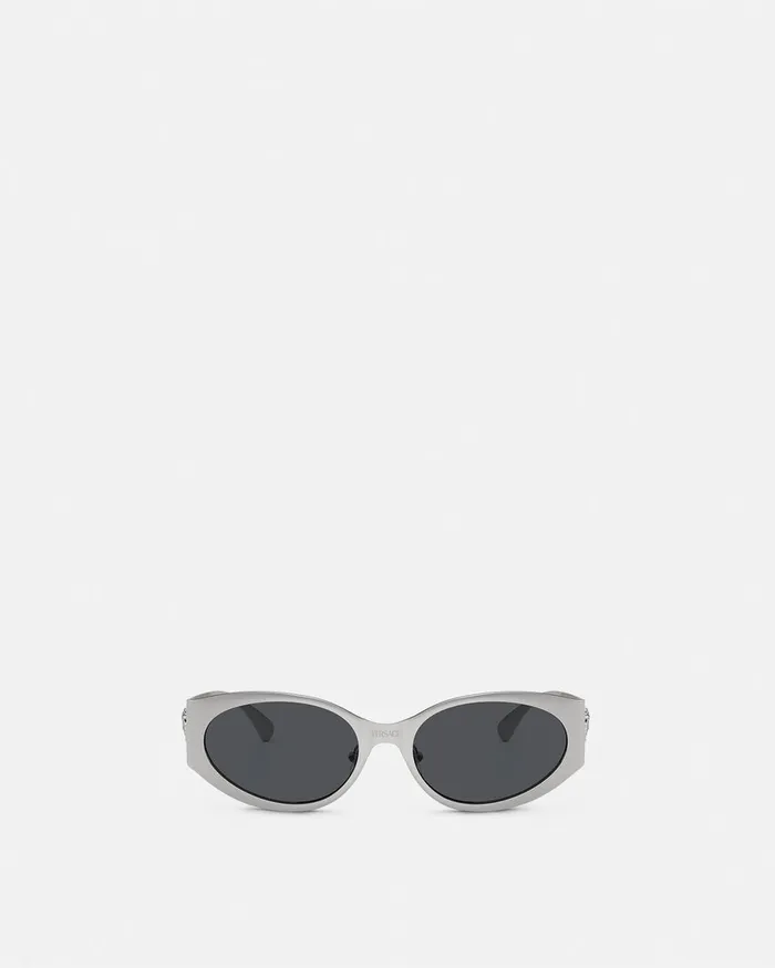 Versace Sunglasses Women La Medusa Oval Sunglasses Silver