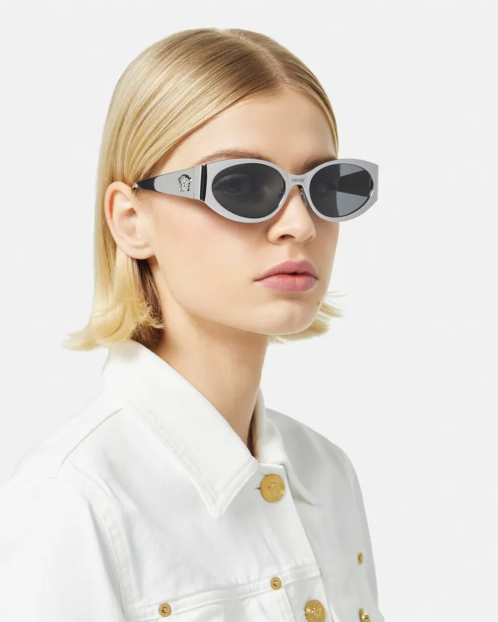 Versace Sunglasses Women La Medusa Oval Sunglasses Silver