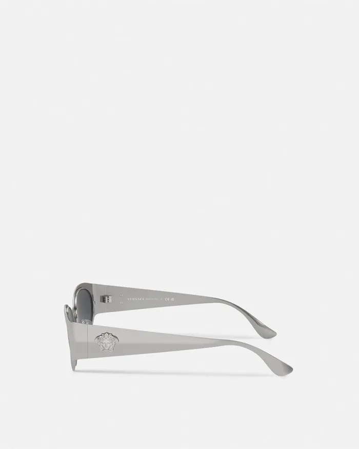 Versace Sunglasses Women La Medusa Oval Sunglasses Silver