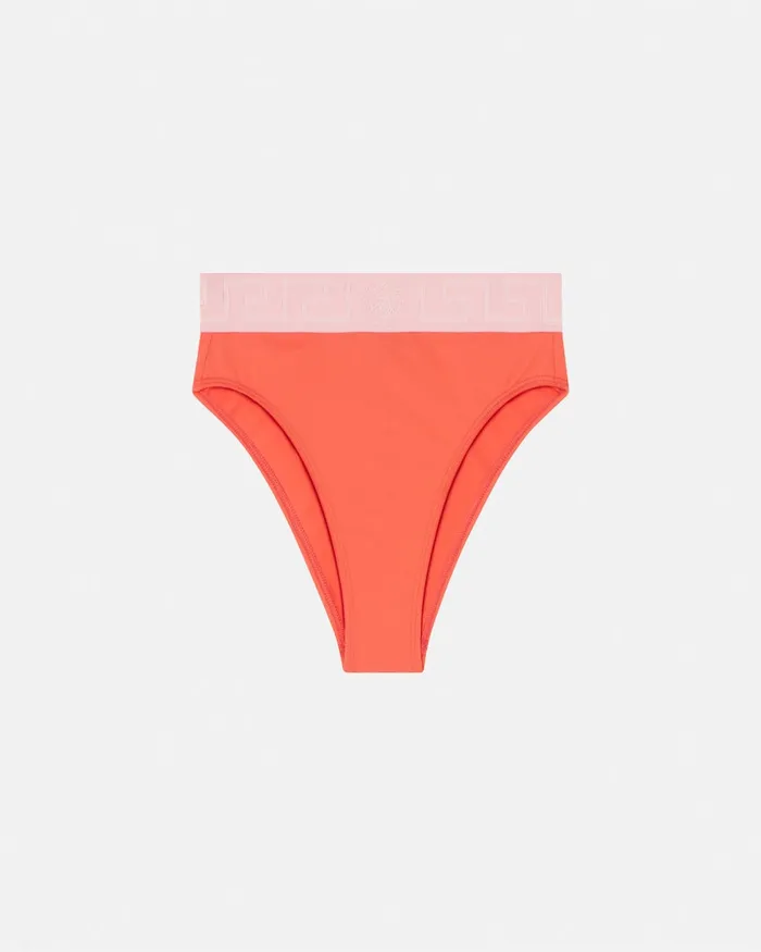 Versace Swimwear Women Greca Border High Waist Bikini Bottoms Coral