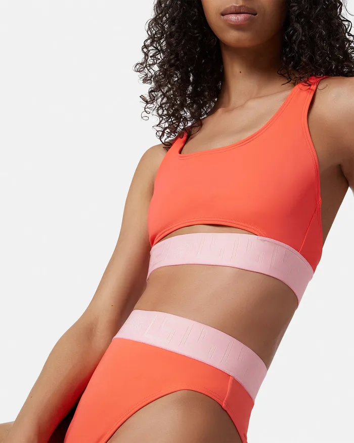 Versace Swimwear Women Greca Border High Waist Bikini Bottoms Coral