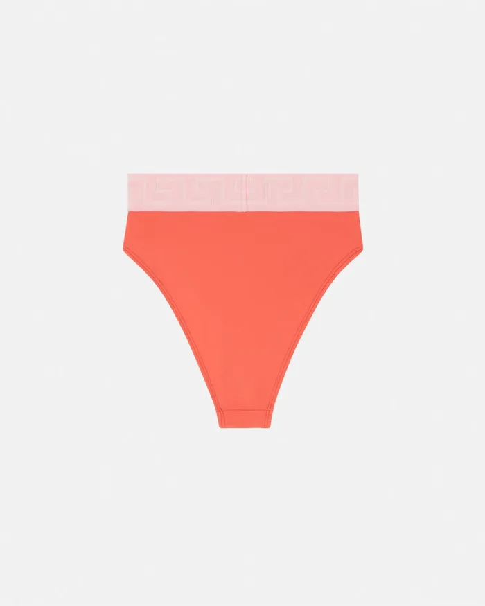 Versace Swimwear Women Greca Border High Waist Bikini Bottoms Coral