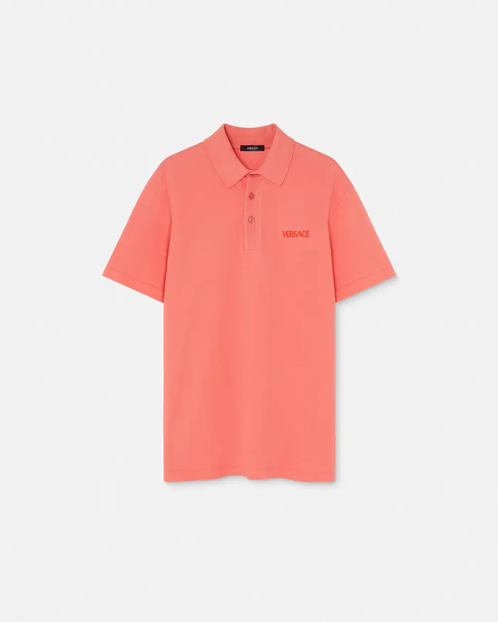 Versace TShirts and Polos Men Embroidered Logo Polo Shirt Coral