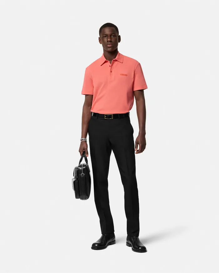 Versace TShirts and Polos Men Embroidered Logo Polo Shirt Coral