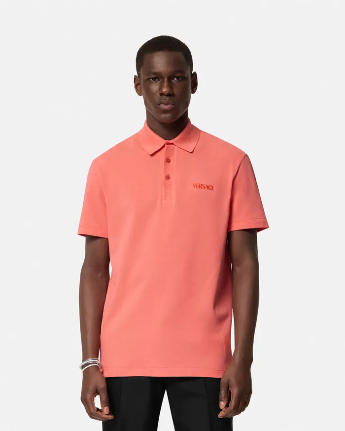 Versace TShirts and Polos Men Embroidered Logo Polo Shirt Coral