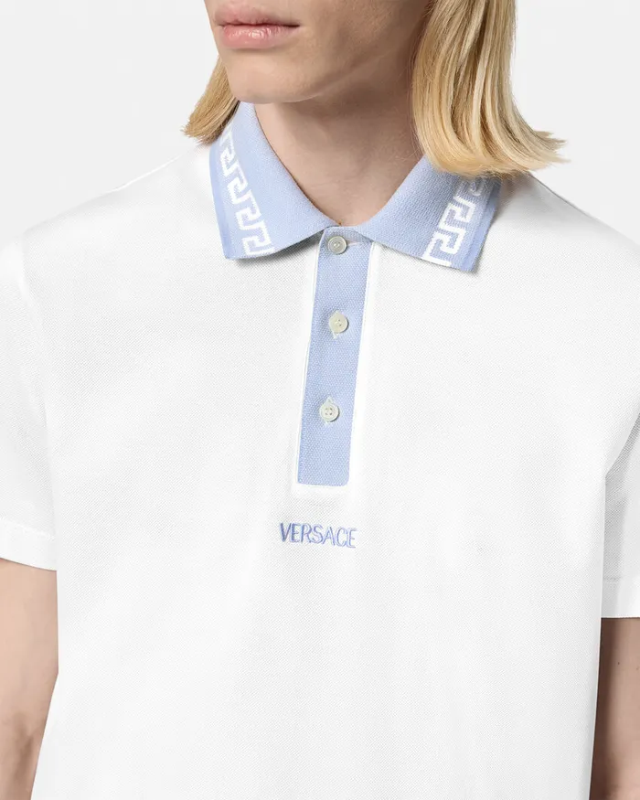 Versace TShirts and Polos Men Greca Collar Polo Shirt White