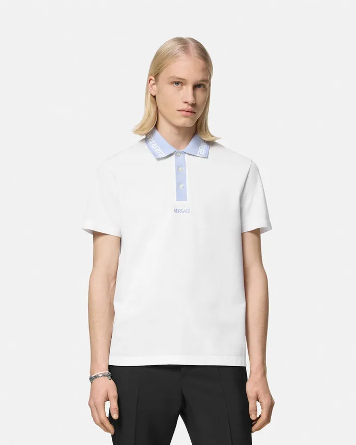 Versace TShirts and Polos Men Greca Collar Polo Shirt White