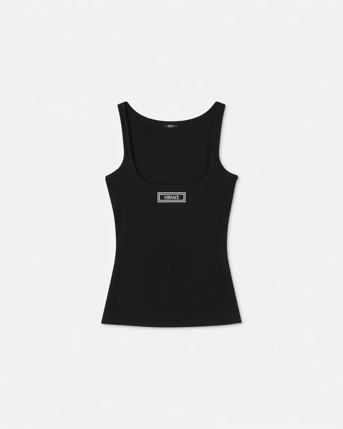 Versace TShirts and Sweatshirts Women 90s Vintage Logo Ribbed Tank Top Black