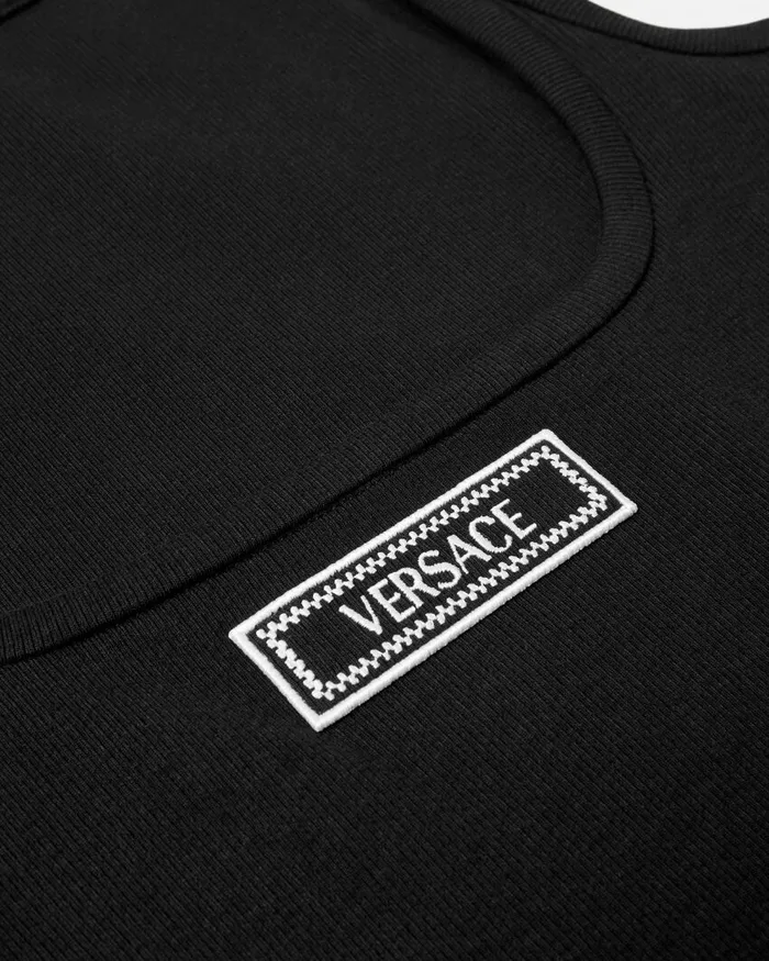 Versace TShirts and Sweatshirts Women 90s Vintage Logo Ribbed Tank Top Black