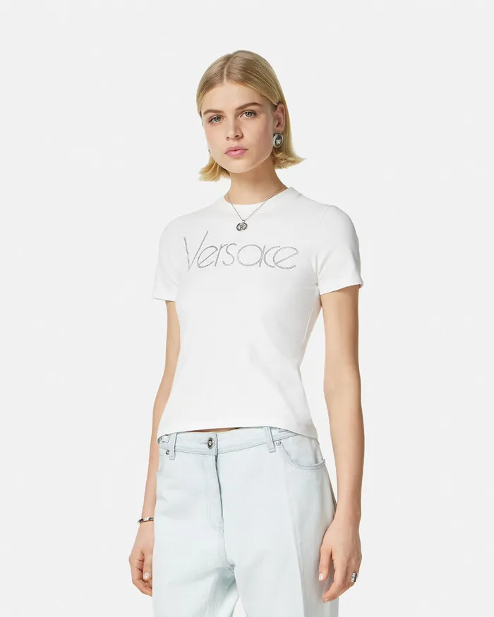Versace TShirts and Sweatshirts Women Crystal 1978 ReEdition Logo TShirt White