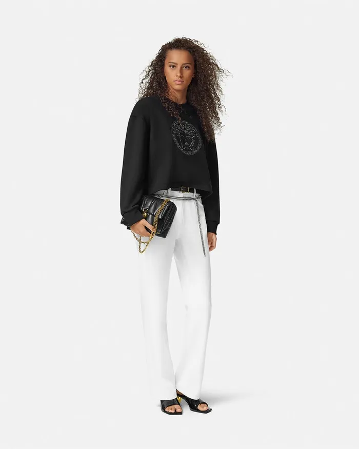 Versace TShirts and Sweatshirts Women Embellished Medusa Sweatshirt Black