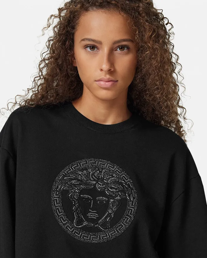 Versace TShirts and Sweatshirts Women Embellished Medusa Sweatshirt Black