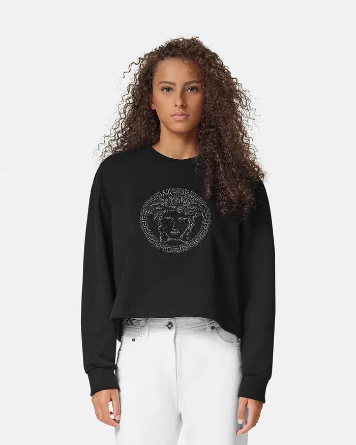 Versace TShirts and Sweatshirts Women Embellished Medusa Sweatshirt Black