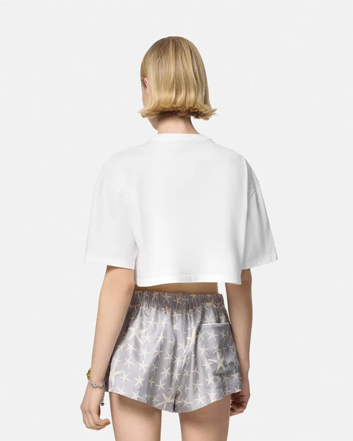 Versace TShirts and Sweatshirts Women Embroidered Crop Boxy TShirt White