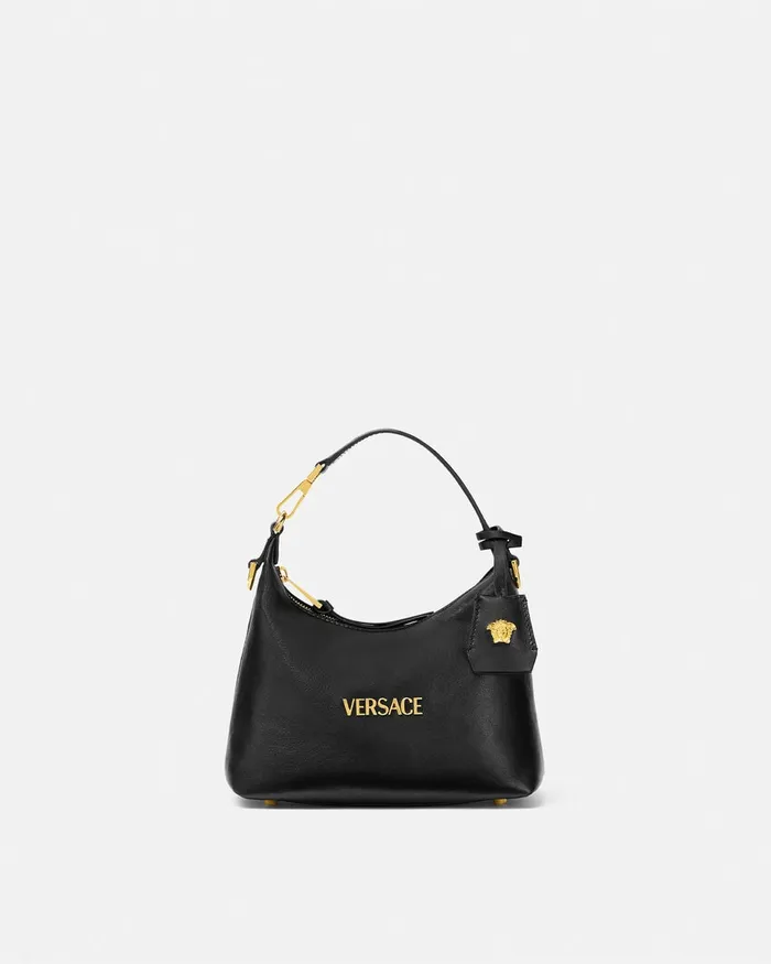 Versace Top Handle Women Tag Hobo Handbag Blackgold