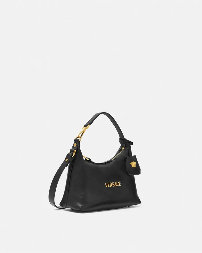 Versace Top Handle Women Tag Hobo Handbag Blackgold