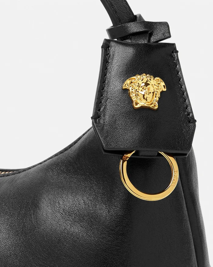 Versace Top Handle Women Tag Hobo Handbag Blackgold