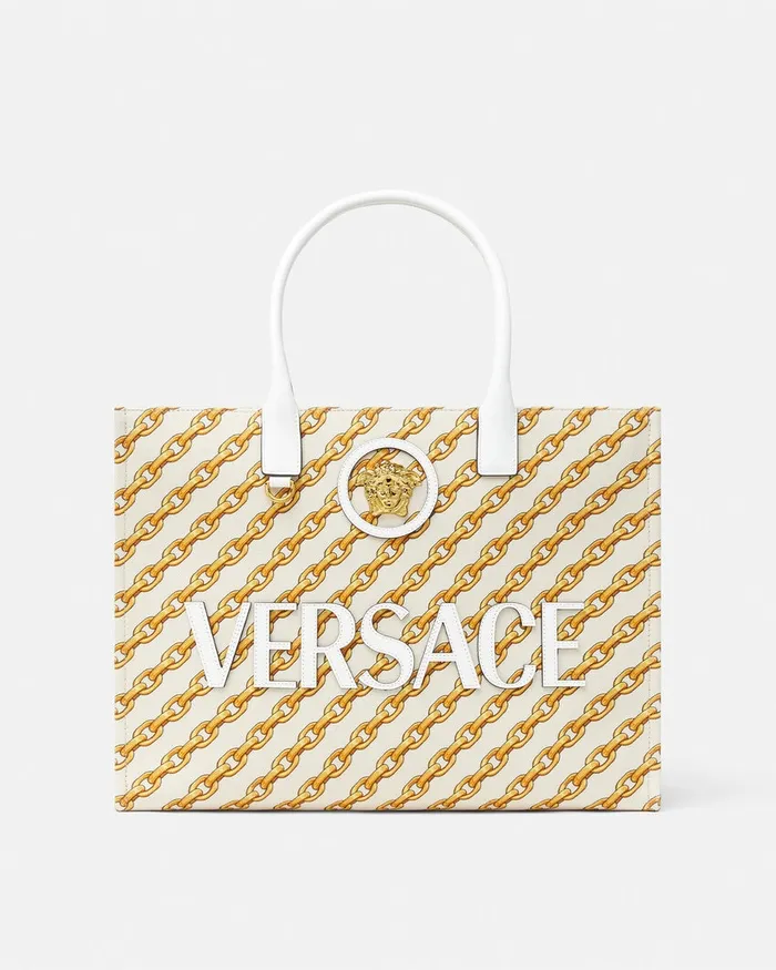 Versace Totes Women Chain Stripes La Medusa Large Tote Bag Print
