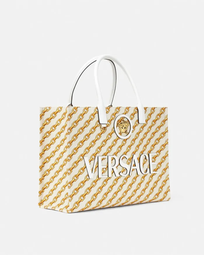 Versace Totes Women Chain Stripes La Medusa Large Tote Bag Print