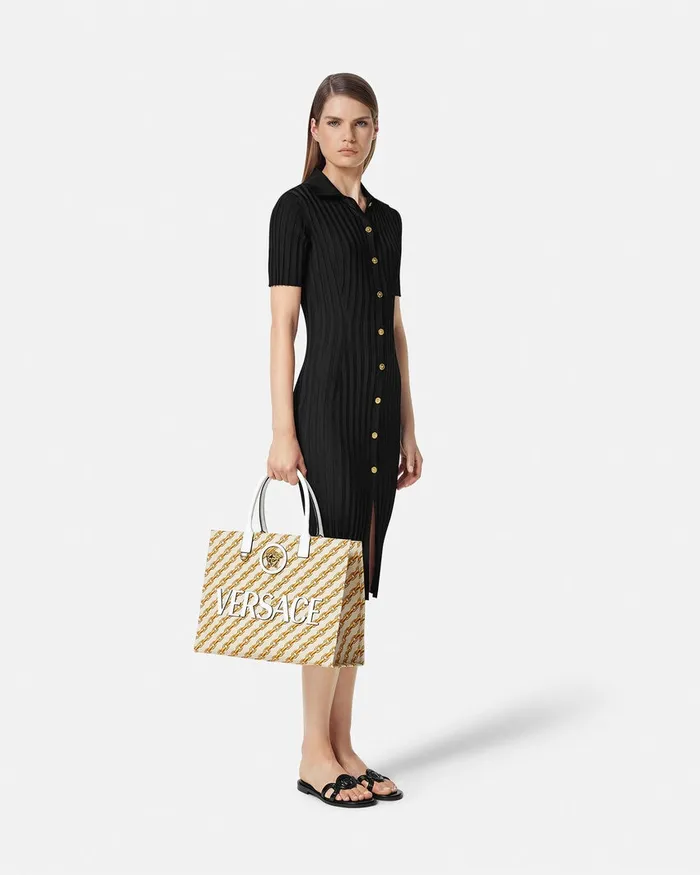 Versace Totes Women Chain Stripes La Medusa Large Tote Bag Print