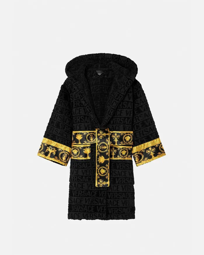 Versace Underwear and Beachwear Kids I Baroque Bathrobe Black