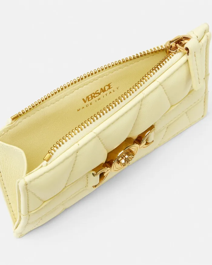 Versace Wallets Women Medusa 03995 Quilted Zip Card Holder Yellow