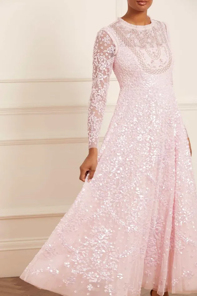 Victorian Wreath Gloss Long Sleeve Gown Pink Women Needle and Thread Dresses