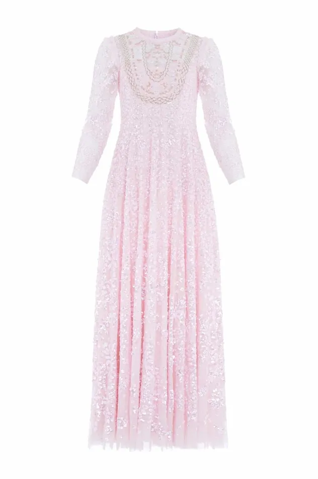 Victorian Wreath Gloss Long Sleeve Gown Pink Women Needle and Thread Dresses