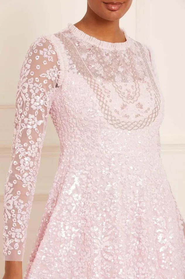 Victorian Wreath Gloss Long Sleeve Gown Pink Women Needle and Thread Dresses