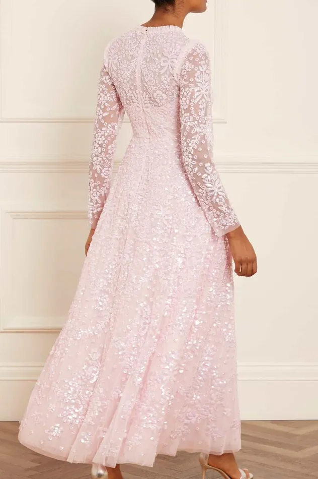 Victorian Wreath Gloss Long Sleeve Gown Pink Women Needle and Thread Dresses