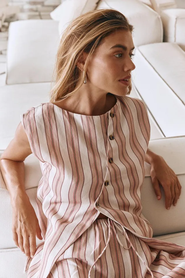 VRG GRL Aria Vest Pink Stripe Women Vests VRG GRL Aria Vest Pink Stripe Women Vests