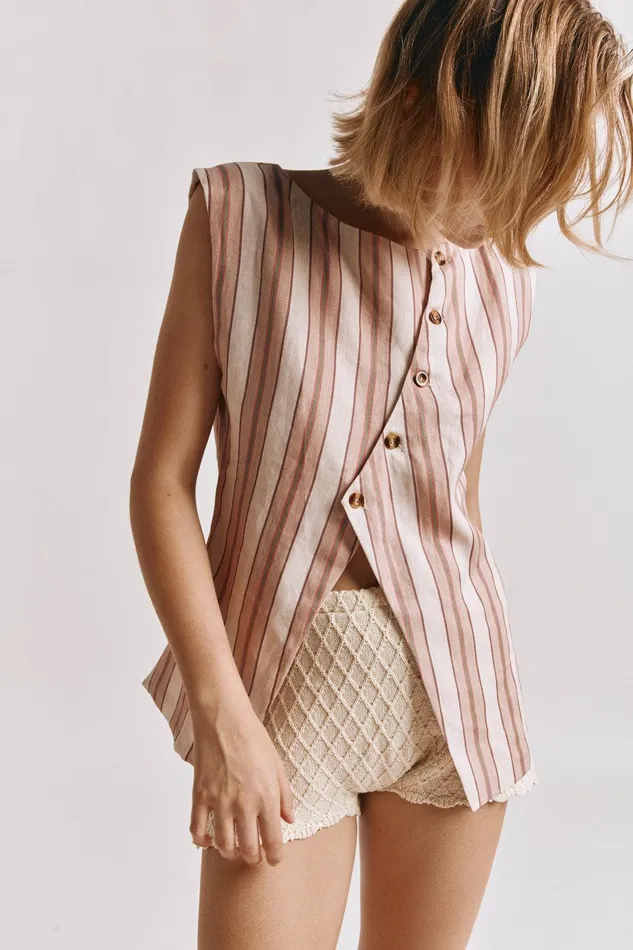 VRG GRL Aria Vest Pink Stripe Women Vests VRG GRL Aria Vest Pink Stripe Women Vests