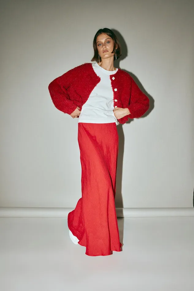 VRG GRL Ena Linen Bias Cut Maxi Skirt Chilli Women Skirts VRG GRL Ena Linen Bias Cut Maxi Skirt Chilli Women Skirts