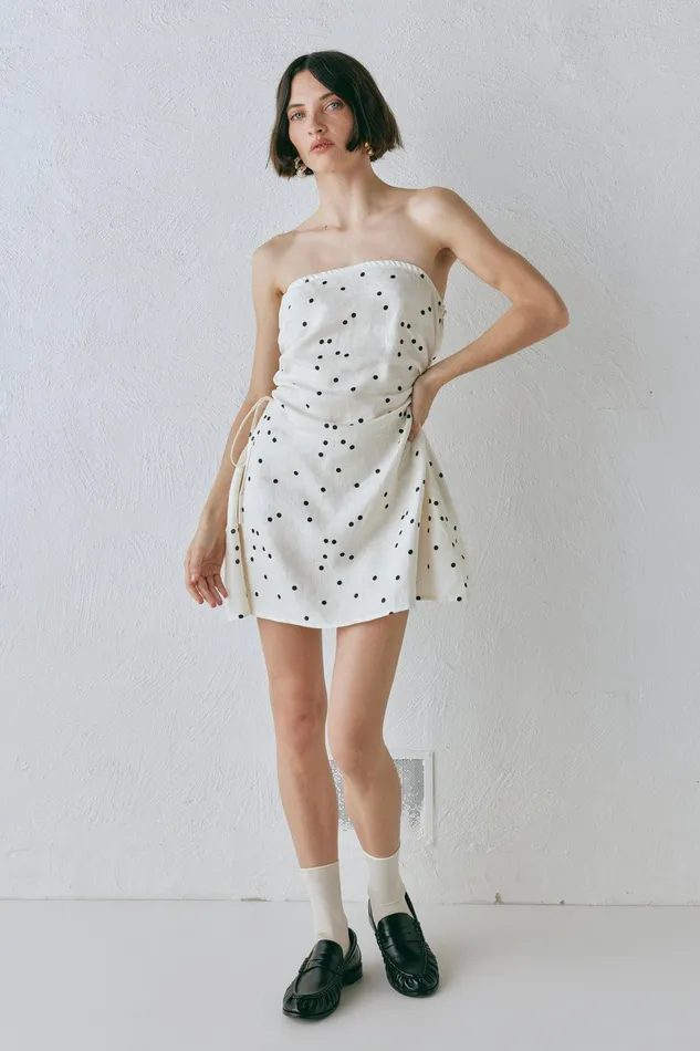 VRG GRL Gaia Linen Mini Dress Dot Women Sets