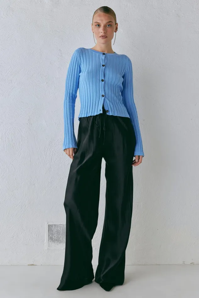 VRG GRL Hattie Knit Top Blue Women Long Sleeve