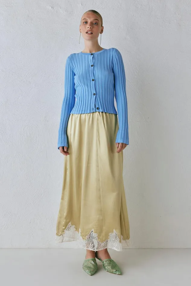 VRG GRL Hattie Knit Top Blue Women Long Sleeve