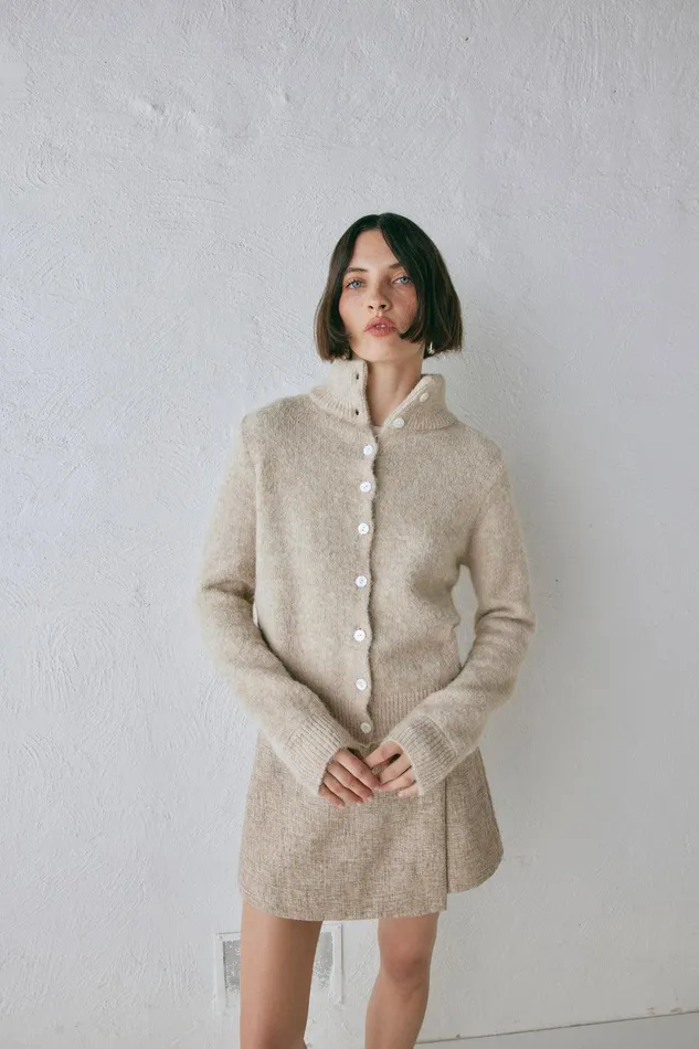 VRG GRL Henley Knit Cardigan Marle Women Cardigans VRG GRL Henley Knit Cardigan Marle Women Cardigans