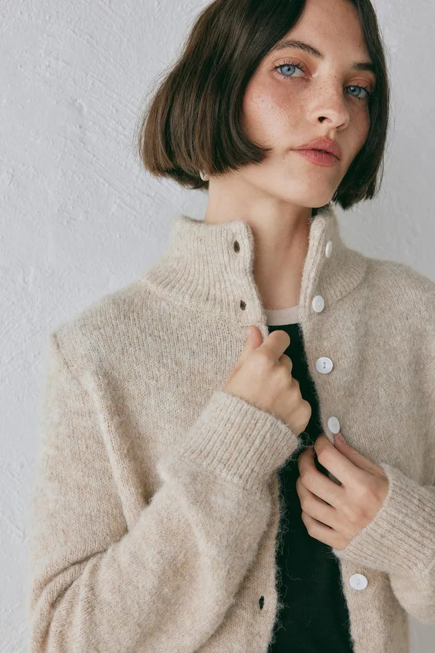 VRG GRL Henley Knit Cardigan Marle Women Cardigans VRG GRL Henley Knit Cardigan Marle Women Cardigans