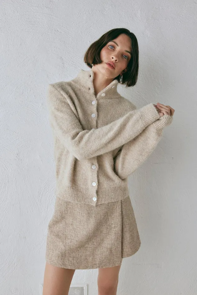 VRG GRL Henley Knit Cardigan Marle Women Cardigans VRG GRL Henley Knit Cardigan Marle Women Cardigans